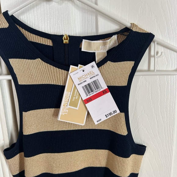 Michael Kors Navy and Tan Striped Midi Dress - Picture 2 of 2